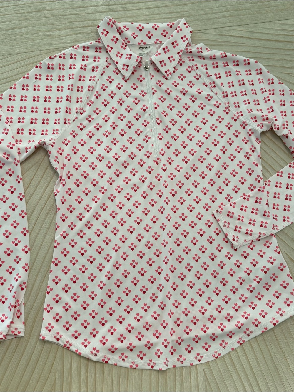 Jofit White Zip-Front Top with Pink and Red Heart Print - Picture 7 of 7